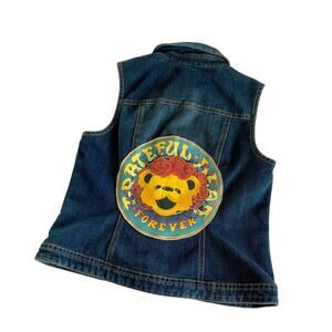 Reworked Apparel Grateful Dead Bear Custom Upcycled Denim Vest Women's Medium